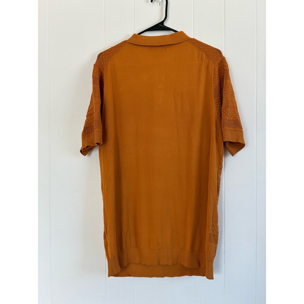 Prestige Original Mens Knit Polo Shirt Oranage Textured Short Sleeve‎ XL
